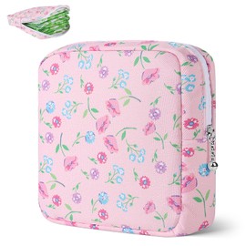 Desing Wish Sanitary Pad Storage Bag Portable Period Bag for Teen Pads/Sanitary Napkins/Small Tampons, Sanitary Napkin Storage Bag First Period Gifts for Teen Girls (Floral)