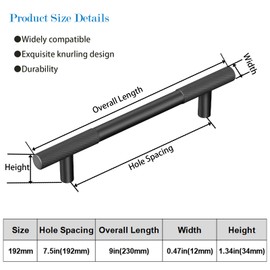 Druvlium 5 Pack Black Cabinet Handles 7.5 Inch(192mm) Hole Spacing Knurled Cabinet Pull,Black Kitchen Cabinet Handles,Matte Black Cabinet Pulls and Kitchen Hardware for Cabinets and Drawers