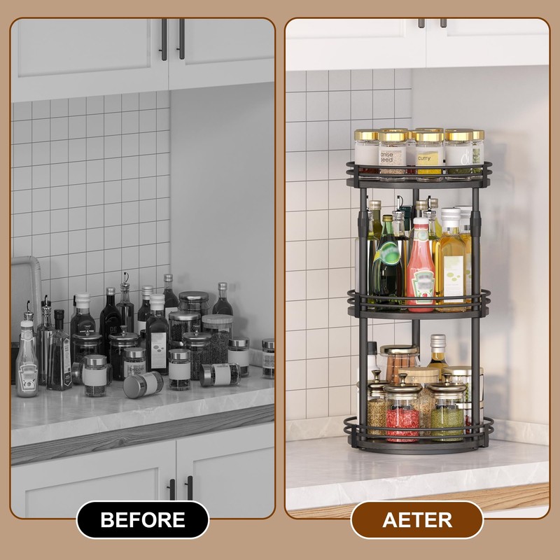 Lazy-Susan-Organizer-Spice-Rack, 3-Tier Rotating Spice Organizer for Cabinet Pantry, Seasoning Holder