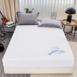 My home store Waterproof Mattress Protector King Size Terry Toweling- 100% Jersey Polycotton with Around Elasticity & Deep 30cm Skirt- Breathable Waterproof Mattress Protector (150 × 200) cm