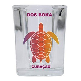 Dos Boka Curaçao Souvenir Rainbow Turtle Design Square Shot Glass