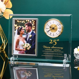 Dxaeuqr 25th Wedding Anniversary Quartz Clock Gifts for Couple,25th, 25th Wedding Anniversary Picture Framecouple, Parents, Grandparents (Battery Not Included)