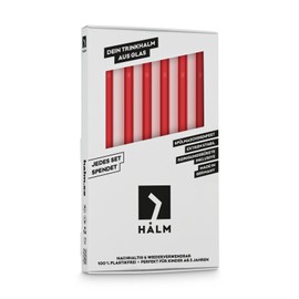 HALM Colourful Glass Straws Pack of 6 20 cm Neon Colours for Children or Party + Plastic-Free Cleaning Brush - Dishwasher Safe & Sustainable - Glass Drinking Straws (04 Red)