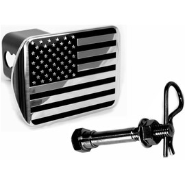 American Black Flag Metal Hitch Cover (Fit 2" Receiver, Black and Chrome)