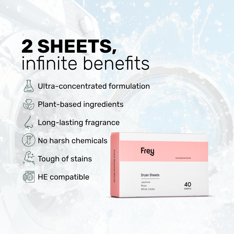 FREY Naturally Scented Dryer Sheets - Fabric Softener for Soft,