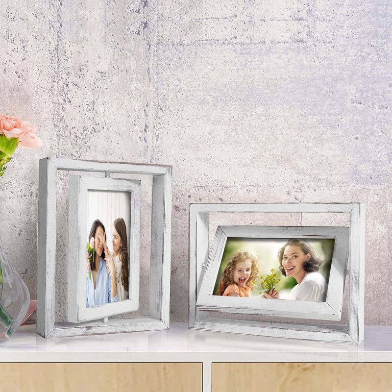 Egofine 2 Pack 4x6 Rotating Floating Picture Frames,Double-Sided Display with