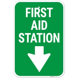 First Aid Station with Down Arrow Sign, 12x18 Inches, 55 mil Thick HDPS (high Density polystyrene), Made in USA