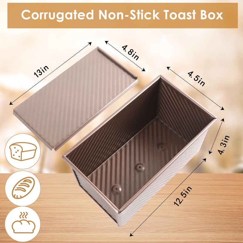 2.2Lb Bread Pans, Non-Stick Rectangle Pullman Loaf Pan with Lid,