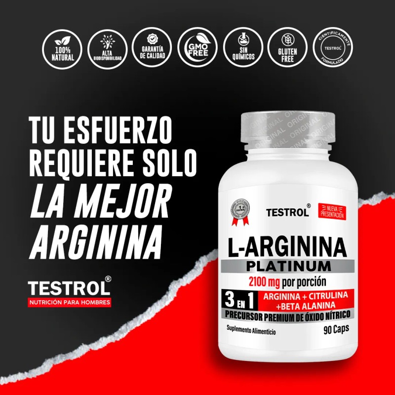 L-arginina Platinum 2100mg 3 en 1 Testrol 90 Cápsulas sin