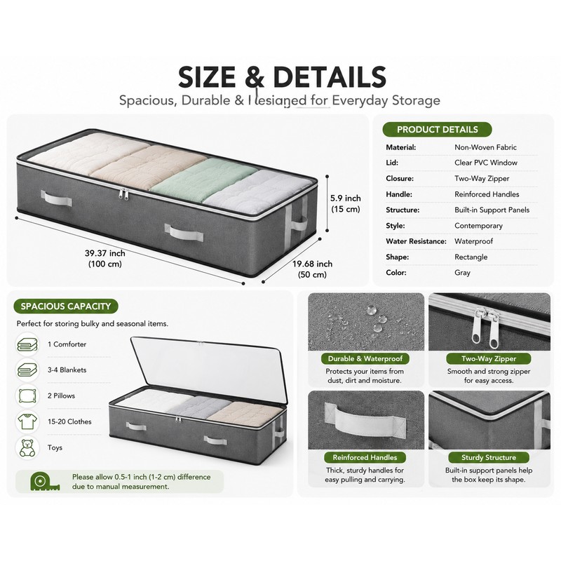 1pc/2pcs/3pcs Dustproof Under Bed Storage Box with Reinforced Handles for