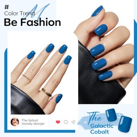 Modelones 32Pcs Blue Press on Nails, Upgrade Short Square Fake Nails, Reusable Nail Kit with Nail Glue Adhesive Tabs Mini Nail File, Nails Press Ons 16 Sizes