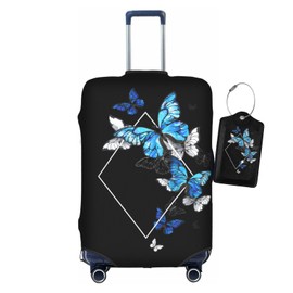 Vridoyt Blue Butterfly Luggage Covers and Luggage Tags Tsa Approved, Elastic Washable Fashionable Anti-Scratch Protector, Travel Birthday Gifts for Men Women(M 22-25 Inch)