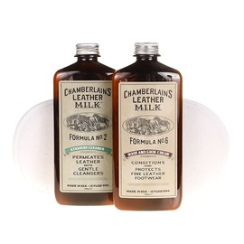 Chamberlain's Leather Milk - Leather Boot & Shoe Clean and Condition 12 Ounce Kit, All-Natural, Made in the USA, Polish Pads Included (2 Bottle Set)