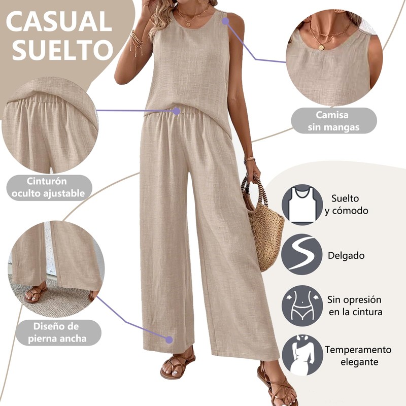 Conjuntos Casuales para Mujer, Pantalon Pierna Ancha Mujer, Chaleco de