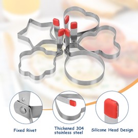 Pack of 5 Fried Egg Moulds for the Pan, Fried Egg Mould, Stainless Steel, Heart-Shaped Flower-Shaped Star-Shaped Mouse-shaped, Poached Egg Mould, 3.5 Inch Round Egg Mould with Oil Brush for Omelette