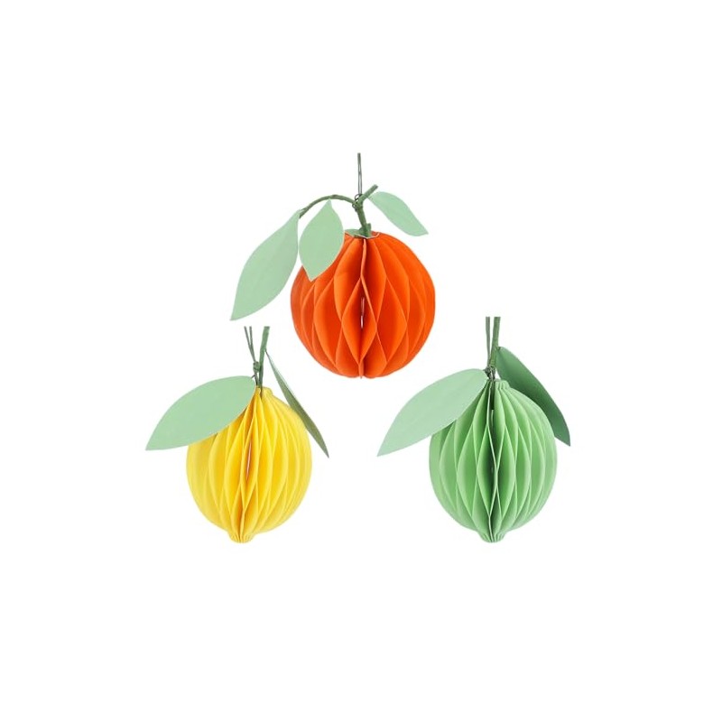 Gisela Graham Honeycomb Paper Citrus Fruit Decorations, Set of 3