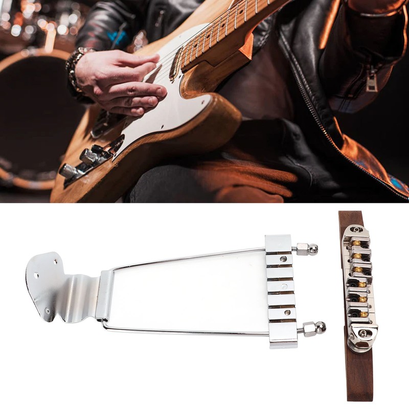 6 String Guitar Metal Tailpiece Adjustable Wooden Bridge Replacement String