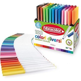 FIBRACOLOR 100 Farben - Koffer 100 Filzstifte konisch in 100 verschiedenen Farben superabwaschbar