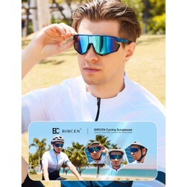 Bircenpro Sports Glasses Sunglasses for Men Women - UV Protection Cycling Glasses Cycling Glasses for Running, MTB, Golf, Road Bike and Cycling