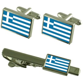 Greece Flag Cufflinks Ties Matching Same Fabric Box Set