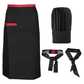 Mikovivi Hibachi Chef Costume Set, Chef Tall Hat and Apron Outfit Set with Headband and Tie Practical Hibachi Costume Party Accessories for Women Men (Black)