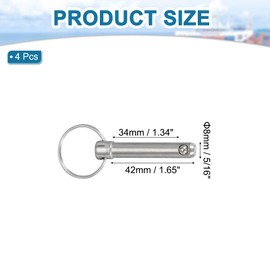 sourcing map Quick Release Pin, Dia 5/16"(8mm) Usable Length 1.34"(34mm) Total Length 2.8"(71mm) Bimini Top Pin Marine Hardware Carbon Steel for Boat Accessories, Pack of 4