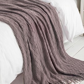 BOURINA Textured Solid Soft Sofa Throw Couch Cover Knitted Decorative Blanket, Lavender, 127x152cm