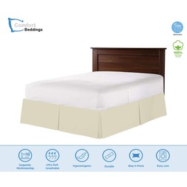 Bed Skirt King Size Pleated Style by Comfort Beddings 100% Cotton Blend Fabric, Premium Tailored Fit 1pc Bedskirt King Size 12" Drop Length Ivory Solid