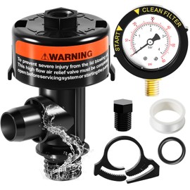 sixcow 98209800 High Flow Manual Relief Valve, Air Relief Manual Valve Assembly with Pressure Gauge, Replacement for Pool and Spa Filter