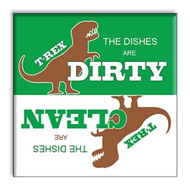 Dishwasher Magnet Clean Dirty Sign, Strong Clean and Dirty Magnet for Dishwasher (T-Rex Dinosaur Design)