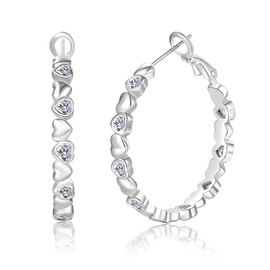 PABBEU Silver Hoops Earrings for Women Cubic Zirconia S925 Sterling Silver Hoop Earrings Hypoallergenic Lightweight Heart Hoop Earrings Sterling Silver Hoop Earrings for Women Girls 30mm/40mm