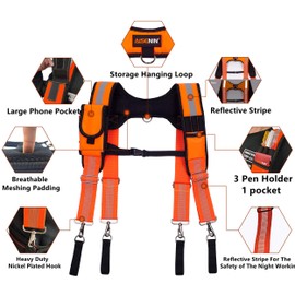 AISENIN Carpenter Tool Belt Suspenders, Heavy Duty Tool Belt Suspenders Reflective Safety Suspenders