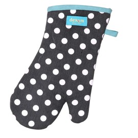 Dexam - Polka Dot Gauntlet, Slate Grey, Single Oven Glove, Thermal Layer, Cotton, Machine Washable, One Size