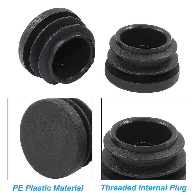 Kyuionty 40 Pack 7/8" Round Black PE Plastic Plugs for