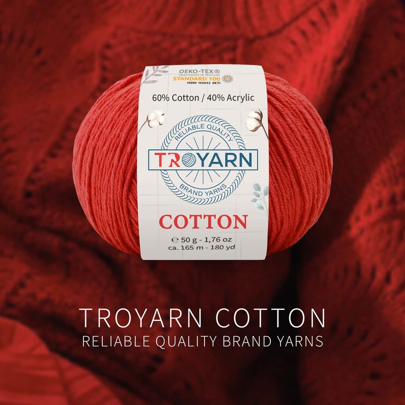 Troyarn Cotton 60% Cotton 40% Acrylic Yarn, Soft, Fine/Sport (2)