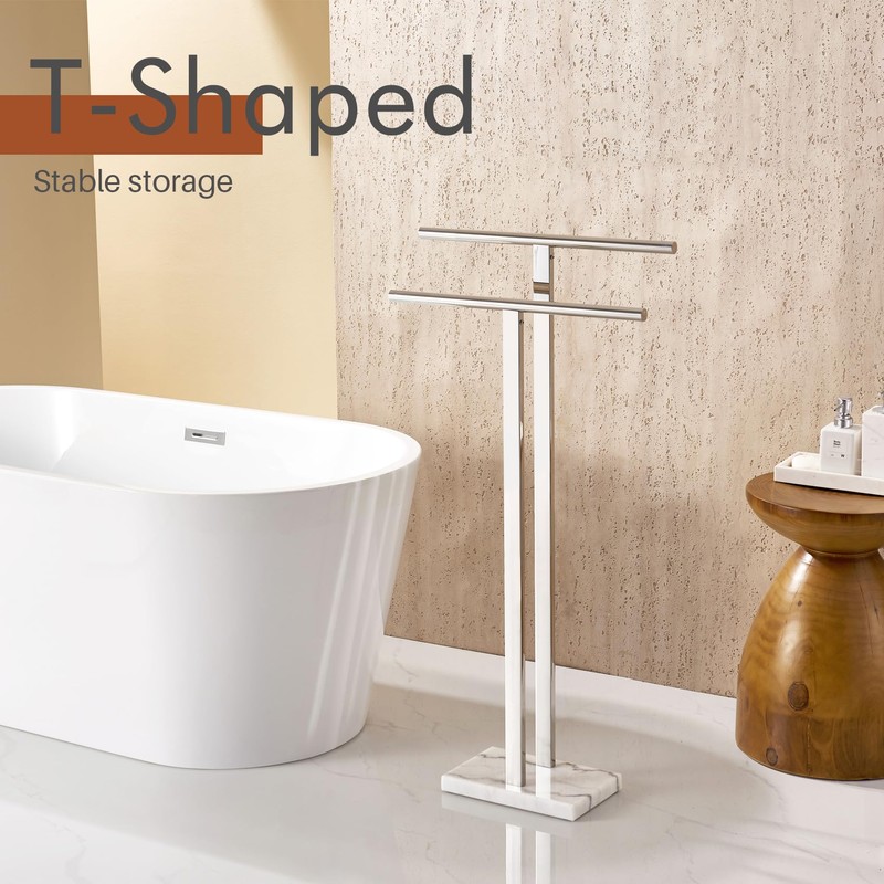 KOKOSIRI Floor Stand Towel Rack for Bathroom 2-Tier Free Standing