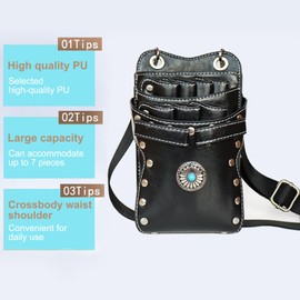 Hairdressing Waist Bag, Retro Hairdressing Scissors Bag, Scissor Holster, Pet Groomer Scissor Bag for Salon (BLACK)