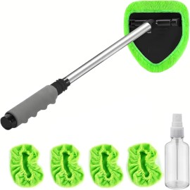 JPJCOOY Extendable Handle Car Window Cleaner with 4 Reusable Cloth Pads