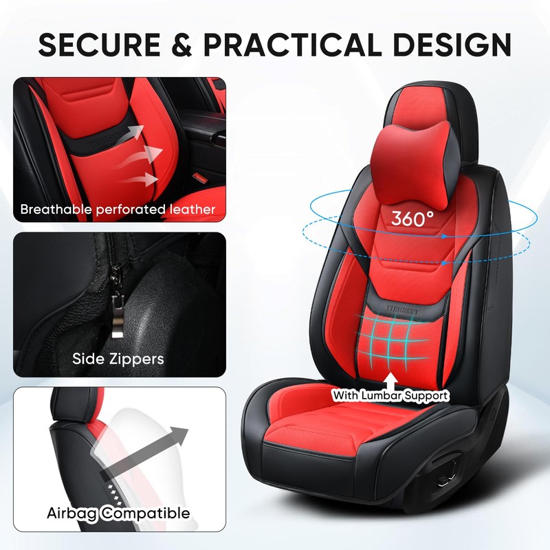 TIEHESYT Car Seat Covers Full Set, Breathable Leather Automotive Front
