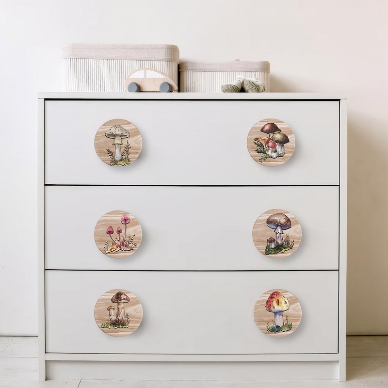 JamJam Set of 8 1.8" Wooden Wild Mushroom Farmhouse Cabinet