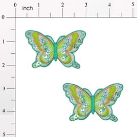Expo International Iron-On Butterfly Sequin Patch Pack of 2 Applique, Green Multi