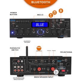 Pyle Wireless Bluetooth Home Stereo Amplifier - Multi-Channel 200 Watt Power Amplifier Home Audio Receiver System w/HDMI, Optical/Phono/Coaxial, FM Radio, USB/SD, AUX, RCA, Mic - Remote -PDA9HBU.5