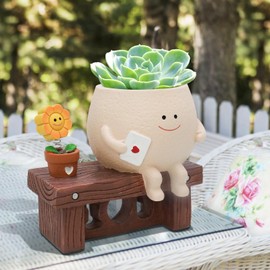 Toparad Sunflower Smily Face Planter Pot, Cute Sitting Flower Pot, Resin Flower Head Planters for Indoor Outdoor Unique Sit Chair Succulent Pots Gift IdeaI for Mother Teacher Appreciation Christmas