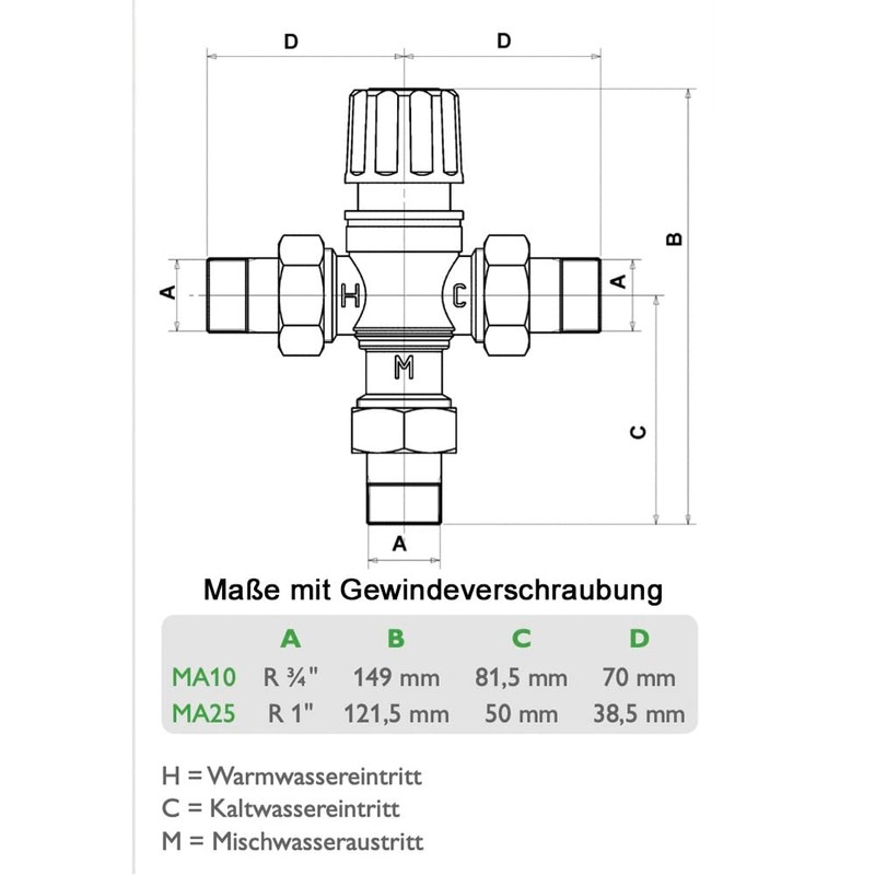 Resol MA10 Service Water Mixer 1 Inch AG Thermostatic Mixing
