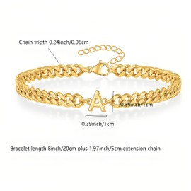IN Chenthy Gold Initial Bracelets for Men, 18K Gold Plated Cuban Link Chain Adjustable Charm Bracelets Jewelry Gifts for Men（Letter R）