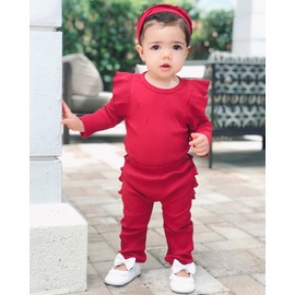 Fullfamous Infant Baby Girl Clothes Outfits,Fall Winter Romper Christmas Clothing Set 6-9 months Wine