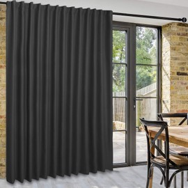 DWCN Patio Sliding Door Curtains - Extra Wide Curtains for Glass Door, Privacy Room Divider Blackout Thermal Curtain Panel with Back Tab & Rod Pocket for Bedroom Partition, 80 x 84 Inches, Black