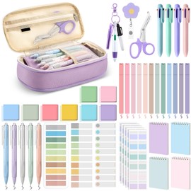Jutom 50 Pcs Nursing School Essentials for Students Aesthetic Stationery Gift Include Medical Scissors Badge Reel Transparent Sticky Notes Pens Notebook Pencil Case Highlighter Label(Purple)
