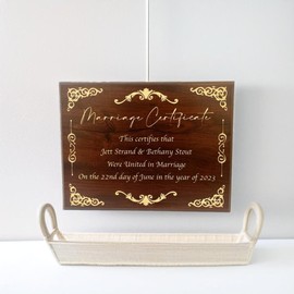Handcrafted Marriage Certificate Plaque Custom Wedding Certificate of Marriage 9x12 inch Display (Cherry with Gold)