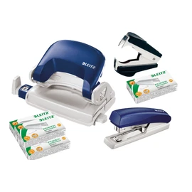 Leitz Leitz 5507 Stanz- und Lochgerät Bundle inkl. Aufbewahrungsklammern und Klammerentferner Komplettset blau